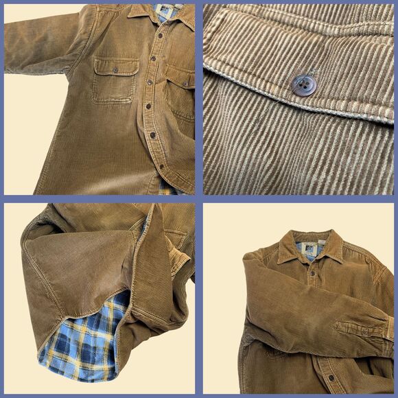 Corduroy 90s mens M jacket, vintage brown fleece-lined button down shacket - Picture 3 of 8